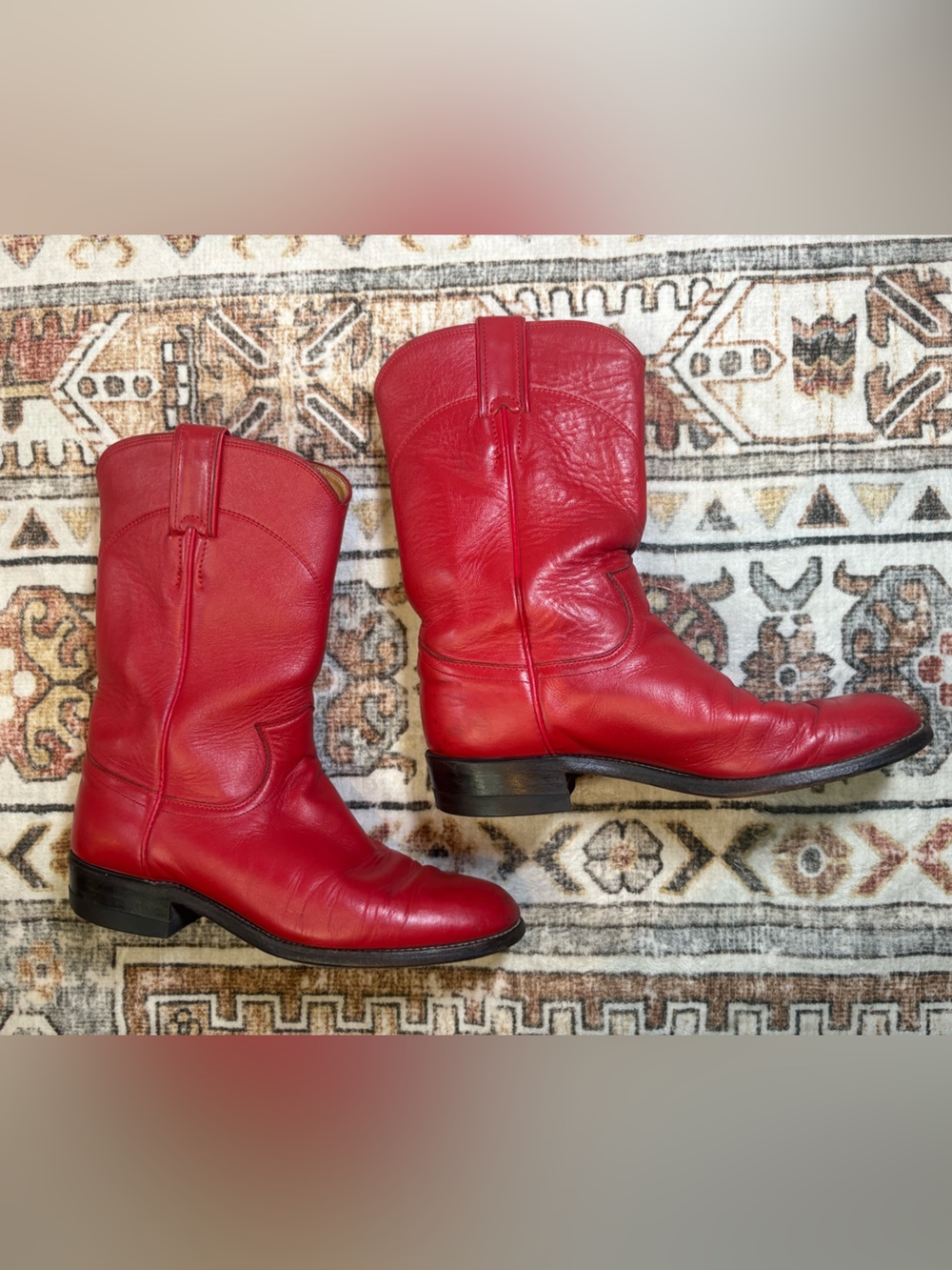 Justin Red Leather Roper Western Cowboy Boots Size 6 1/2